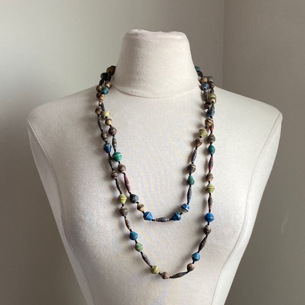 Beaded Necklace Green Blue Bohemian
